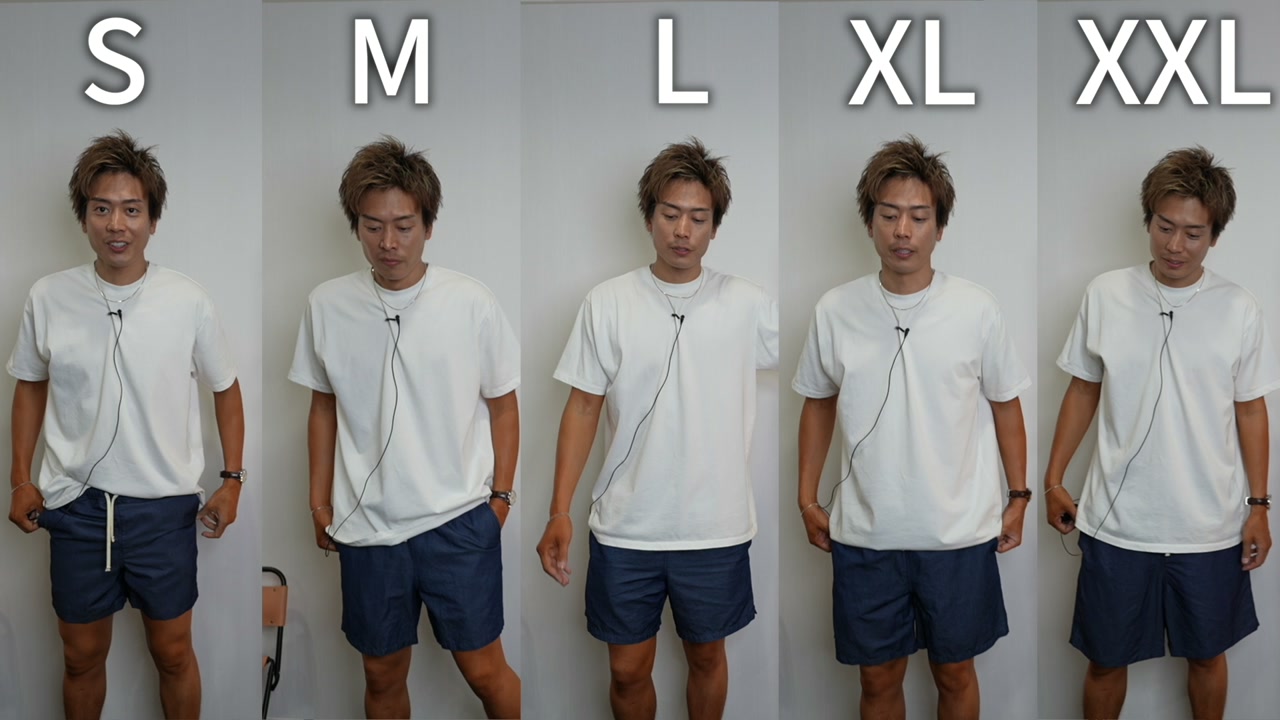 S・M・L・XL・XXLの5サイズを横並びに並べた比較カット