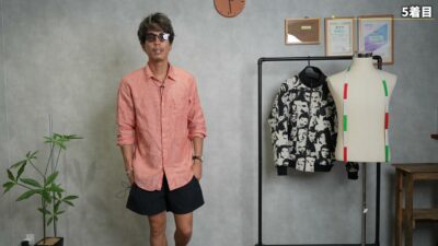 ユニクロ リネンシャツ×ワークマン水陸両用パンツのイケオジ夜バカンススタイル