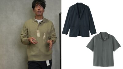 無印良品シアサッカーセットアップジャケットにポロシャツを合わせたスタイリング