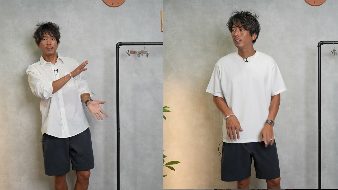 ナイロンタッサーとドットエアショーツの2着並べた比較カット