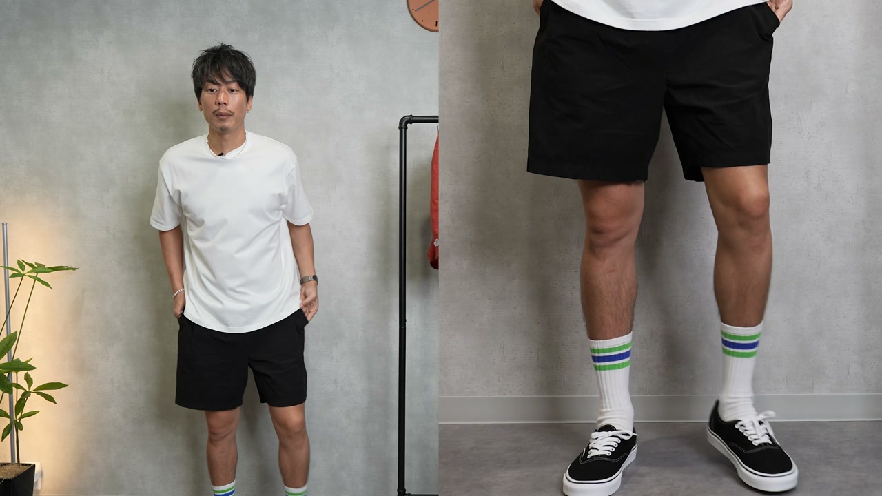 ファミリーマートのショーツ・靴下・パンツをトータルコーデで見せるたくぞー