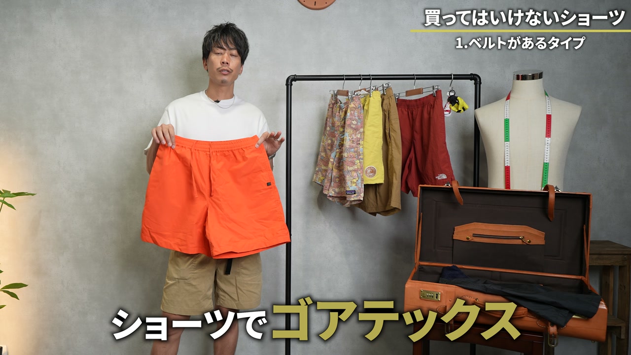 ゴアテックス系ショーツを手に持って説明するたくぞー