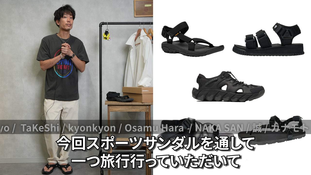 5足のスポーツサンダルが並ぶ結論用の集合カット