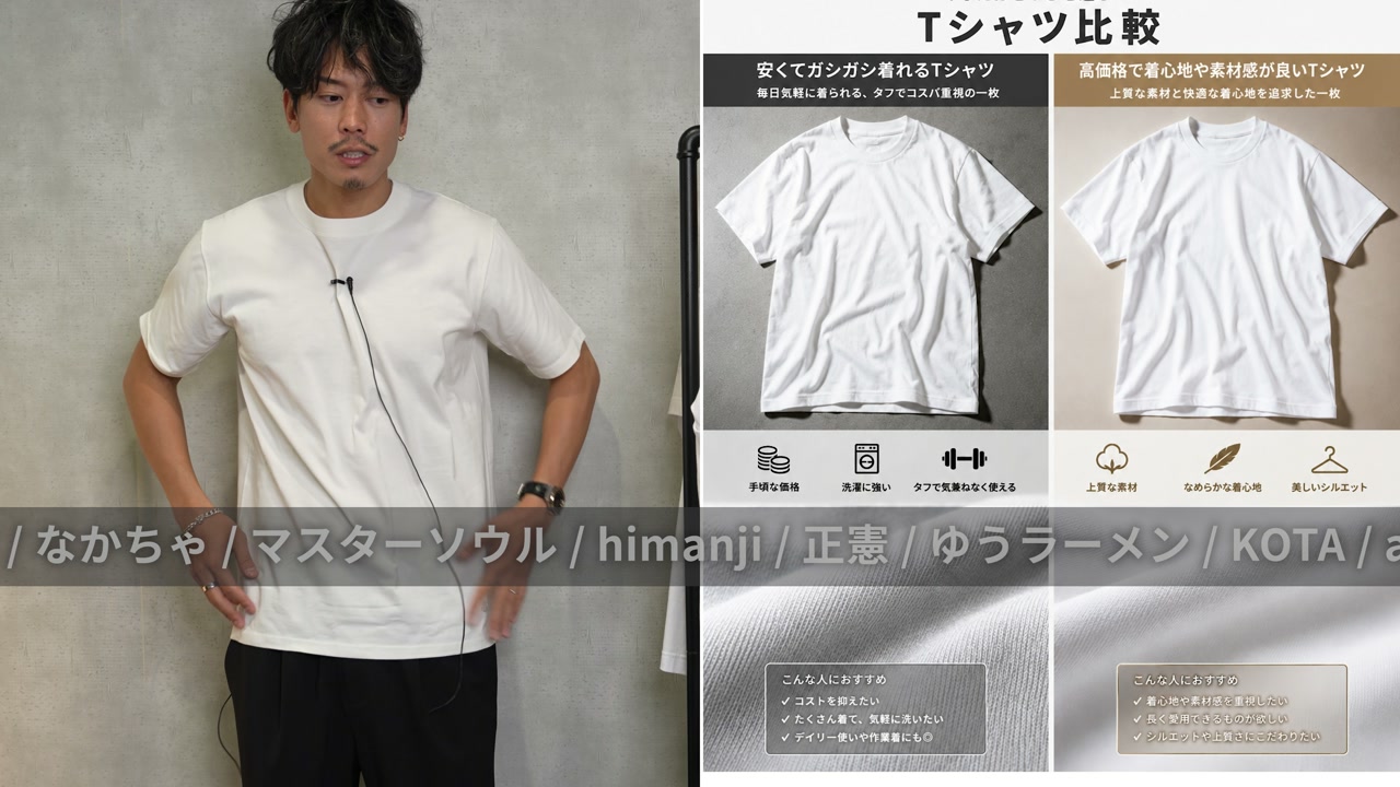 複数の白Tシャツが並ぶ集合カット・まとめシーン