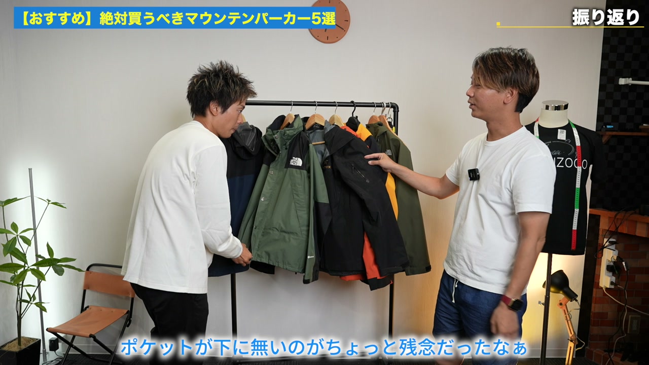 5着のマウンテンパーカーが並んだ集合カット