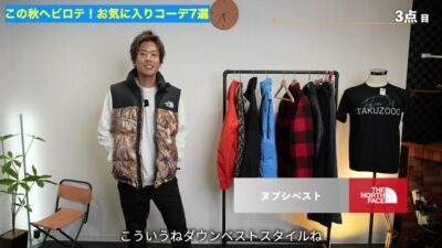 ダウンベスト＋ユニクロカーゴパンツ＋ニット帽のコーデ
