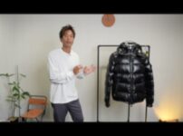 たくぞーがモンクレール マヤを着用してカメラに向かって話しているオープニングカット