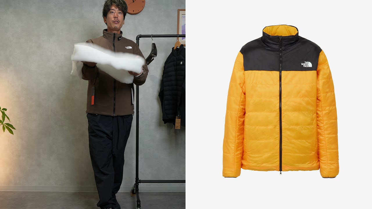 ジャケットの中綿（ウール30%配合のシート状中綿）が確認できるクローズアップカット