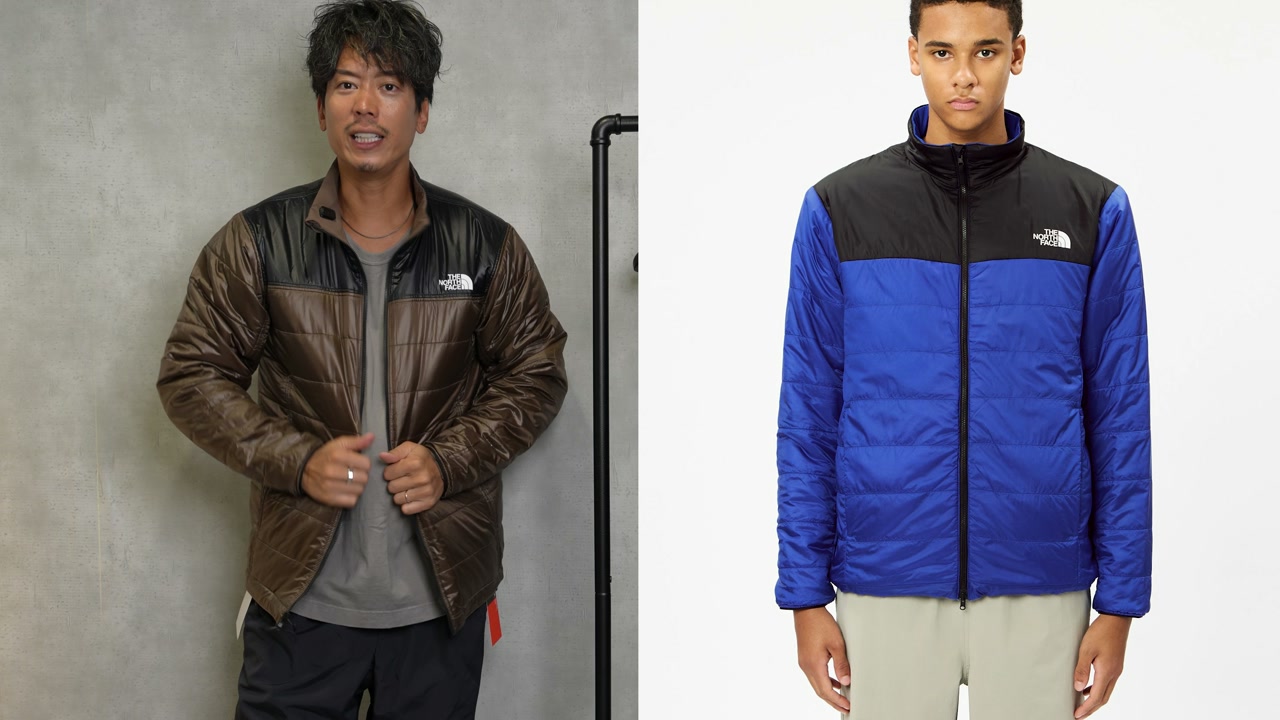 リバーシブル状態（裏返し着用）のジャケットをたくぞーが着ているカット
