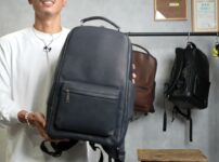 たくぞーオリジナル防水レザーリュック全体像・ブラウンカラー